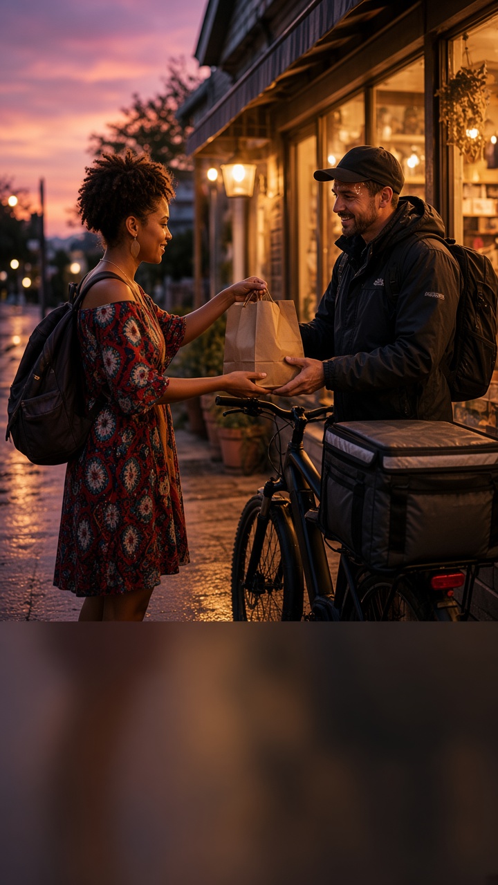 A buyer and a seller meeting in person to hand off an order